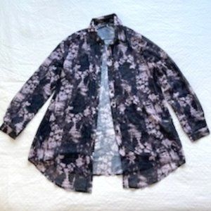 Black Acid Print Oversized Beach Shirt